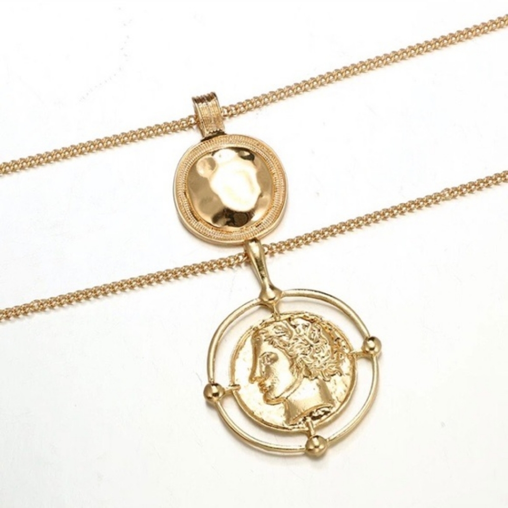 Brand New 18K Gold Coin Pendant Double Chain Necklace - Picture 4 of 4